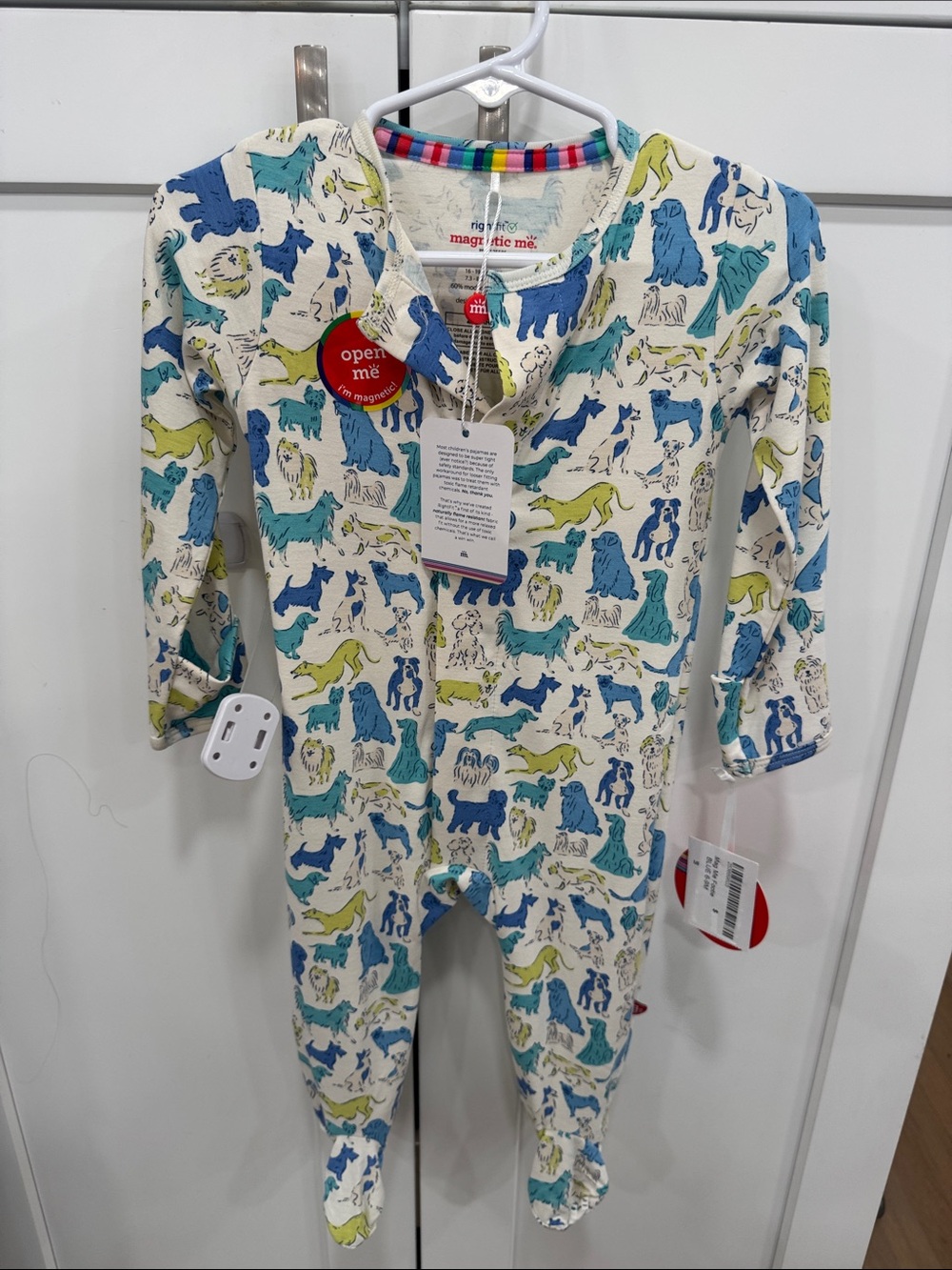 Magnetic Me Cream One-Piece Footed Sleeper with Blue & Green Dog Print